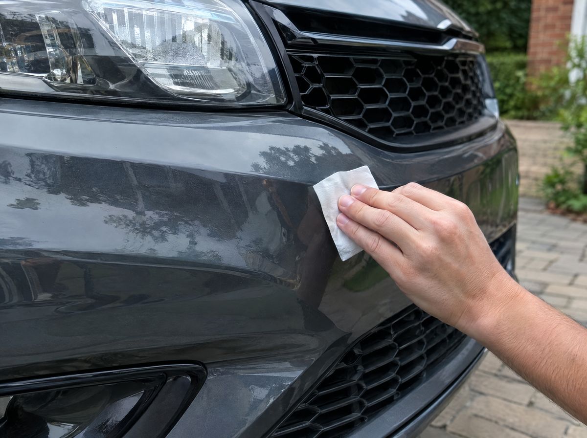 Wiping the bumper with a prep wipe